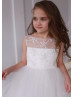 Illusion Neck Ivory Lace Tulle V Back Flower Girl Dress